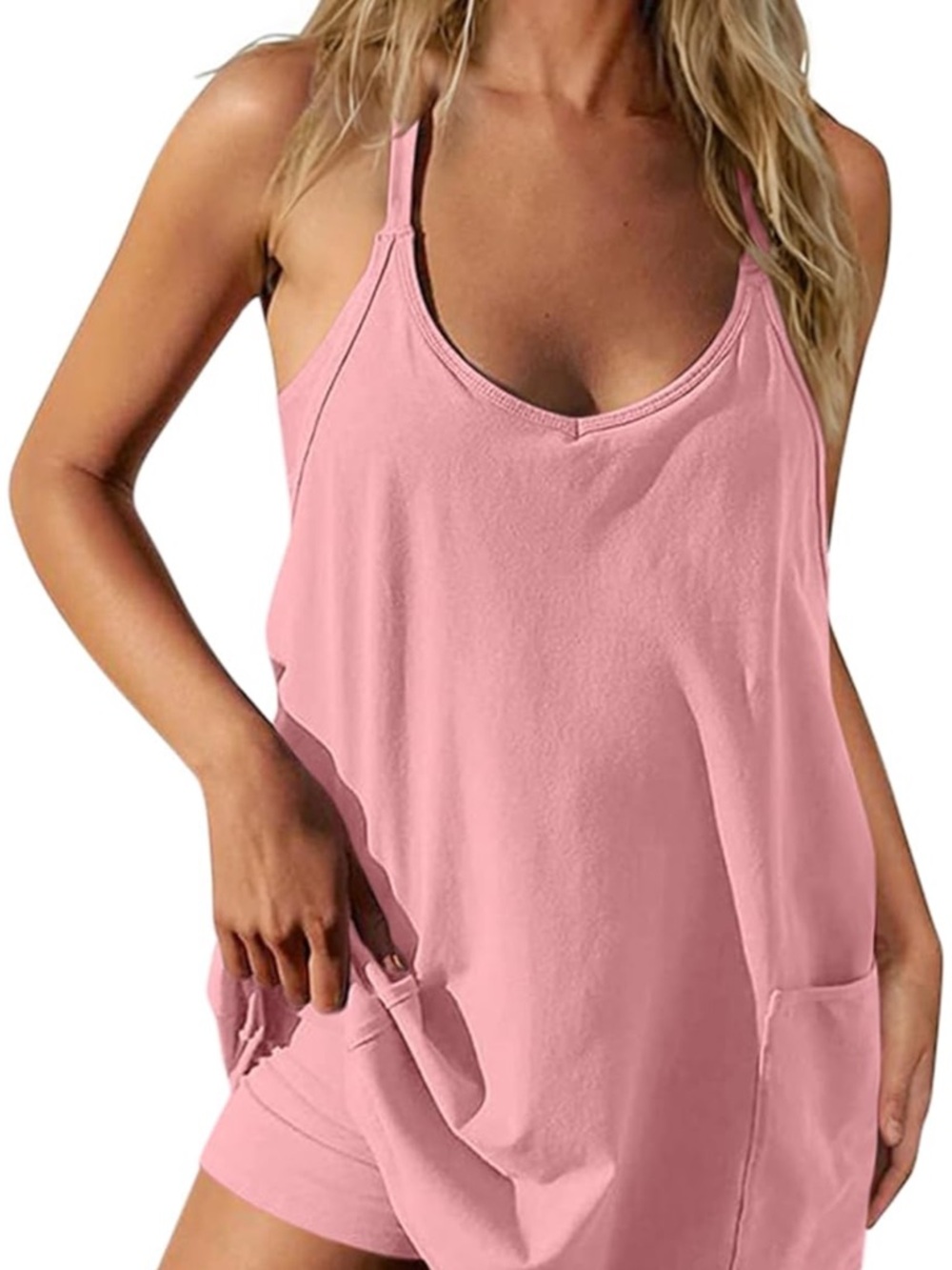 Casual Pink Women's Skort Dress - Sleeveless Pocket Dress Skort